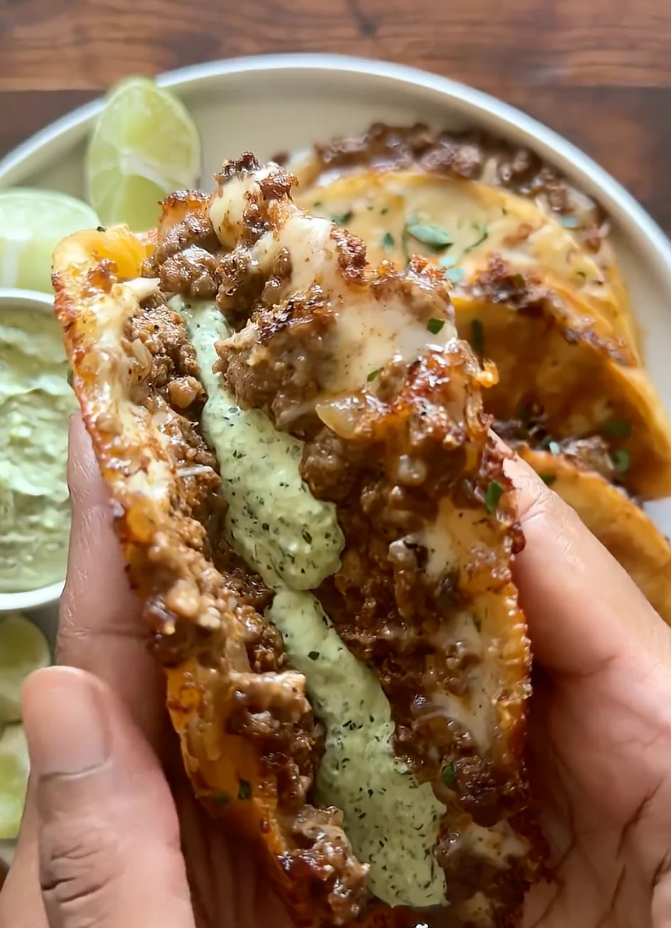 4 Beef Crispy Tacos with Garlic Sauce